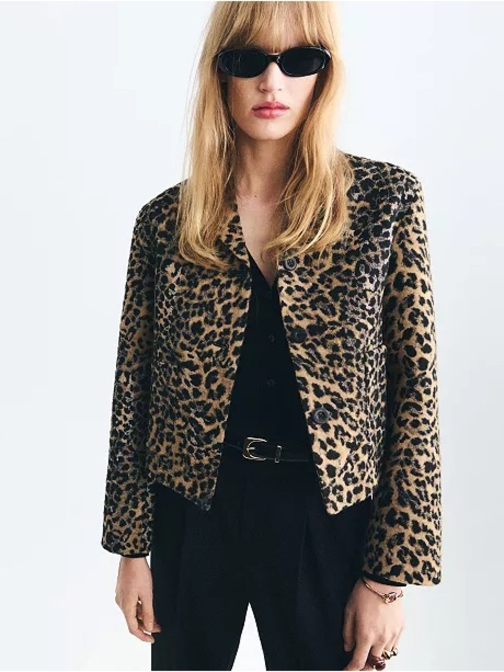 Mango Leopard-Print Cropped Coat